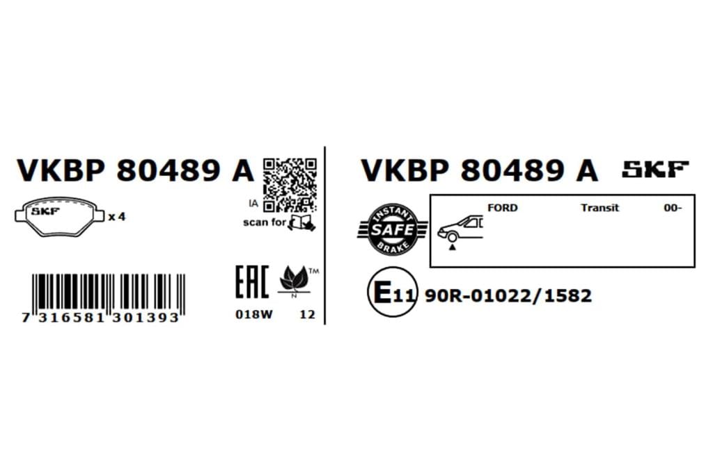Jogo de 4 pastilhas de travão SKF ref. VKBP 80489 A